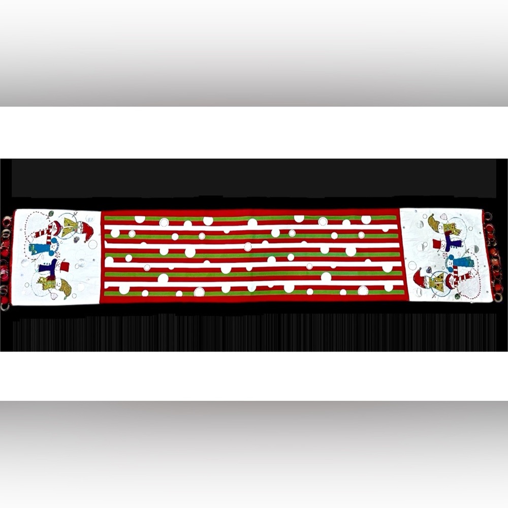 Pier 1 Imports Christmas Table Runner Snowman Whimsy Embellished Beaded 14”X72”